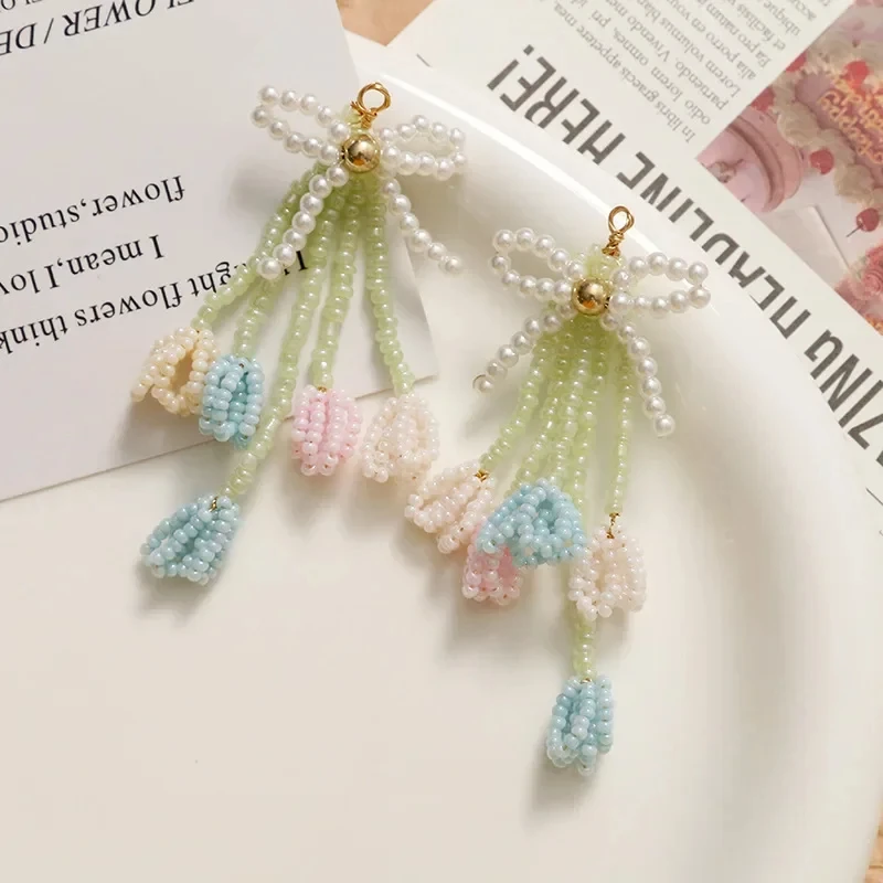 Lovely Tassel Pearl Acrylic Earrings Diy Material Hand-woven Bead for Hairpin material For DIY Jewelry Making Accessories
