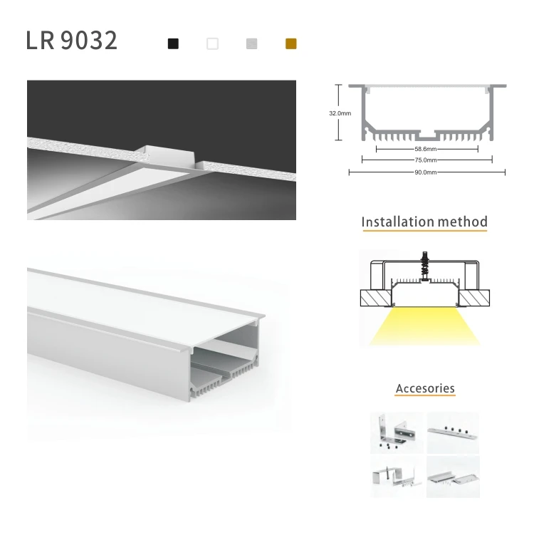 
HLINEAR LR9032-1000 Seamless Purified Aluminum Linkable Ceiling Mount Direct Linear light For Commercial and Retail Application 