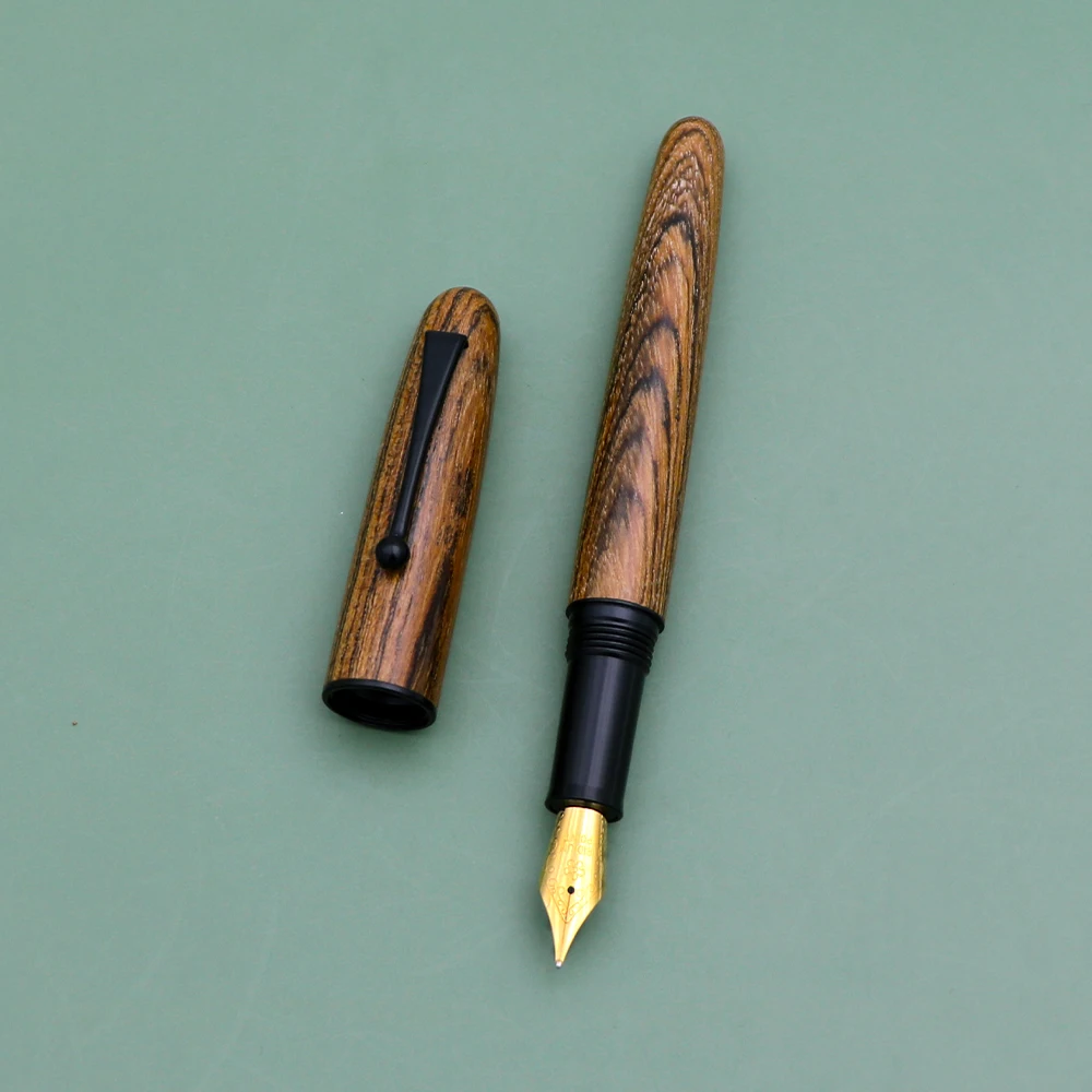 Wholesale Papeleria Calligraphy Fountain Pen Wood Grain Exquisite Black Clip wooden fountain pen with Medium E, EF nibs