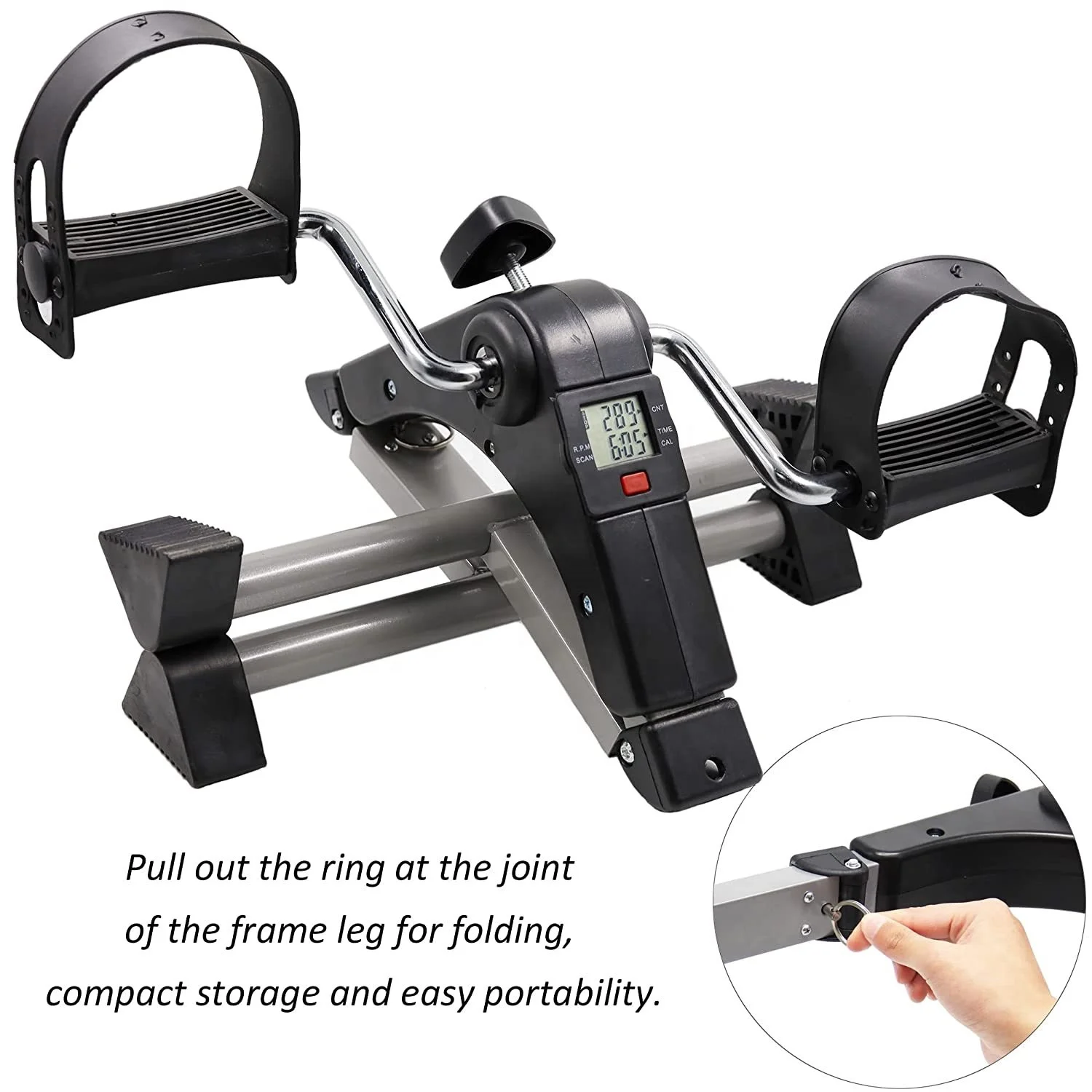 Portable Mini Home Pedal Exercise Bike under Desk Folding Arm/Leg Workout Bike with LCD Monitor for Gym Use