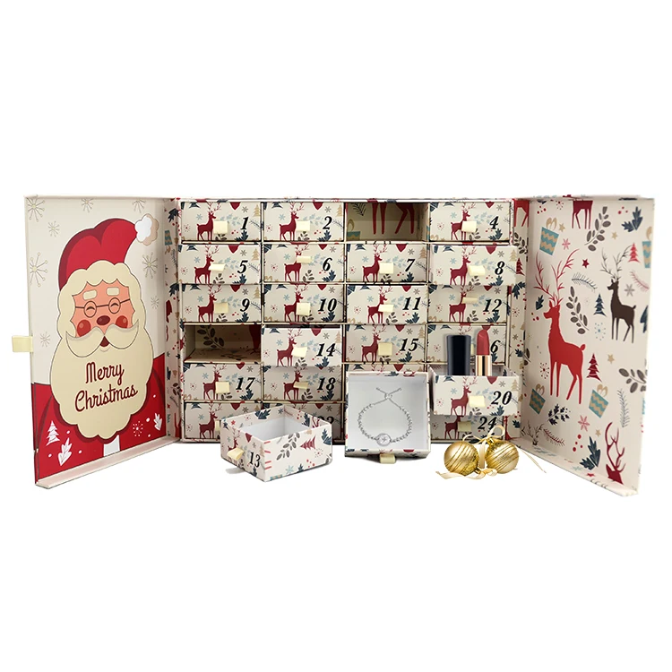 Factory  Custom Ramadan Christmas Chocolate Calendar Advent Boxes Paper Cosmetic Cardboard Packaging 24 pieces small drawer Gift