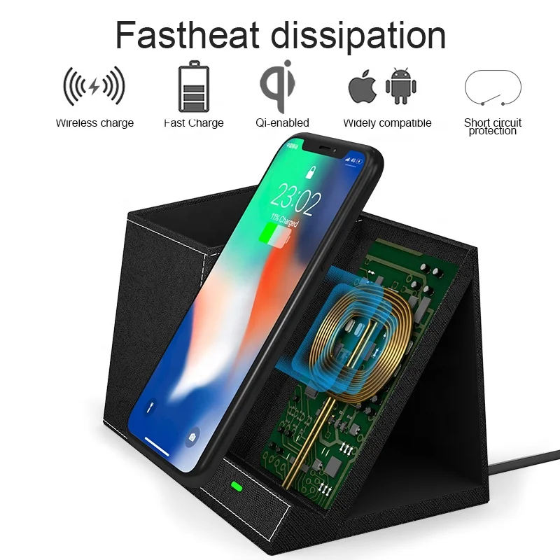 10w Qi Certificate Leather Desk Organizer Wireless Charger Pen Holder for iphone 13