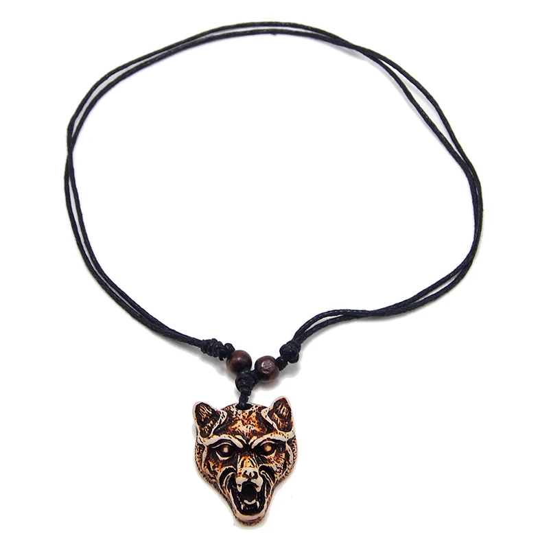 FX004 Vintage necklace Wolf head pendant men Choker Retro Charm Jewelry Punk style Imitation Yak Bone necklace Amulet Gift