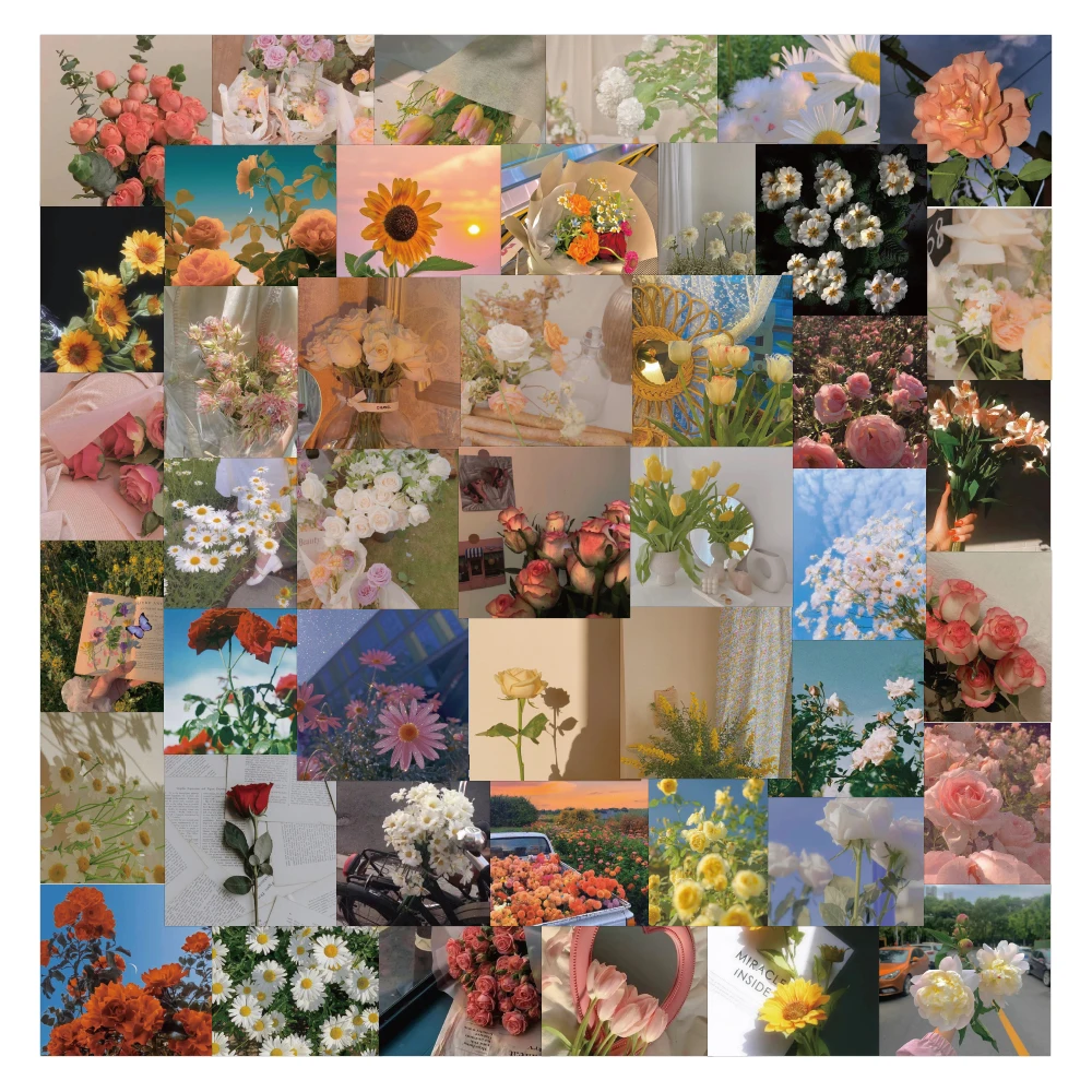 55pcs/Pack Waterproof Flower Stickers Skateboard Motorcycle Guitar Refrigerator Luggage Laptop Bicycle Sticker Kids Toys