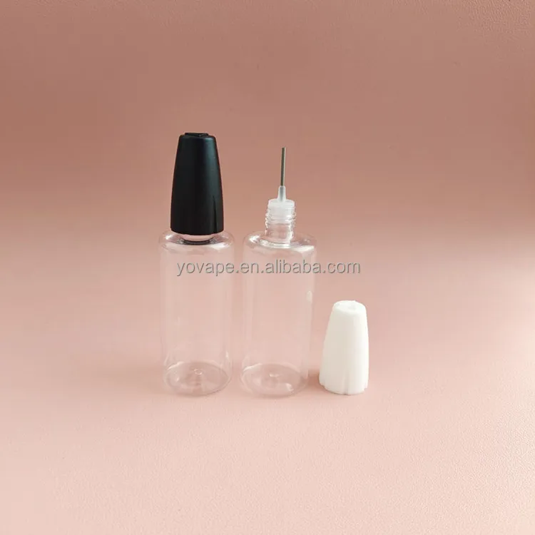 RTS stock factory bulk sale triangle marked lid PET plastic liquid 10 ml 10ml metal needle tip clear bottle with child proof cap