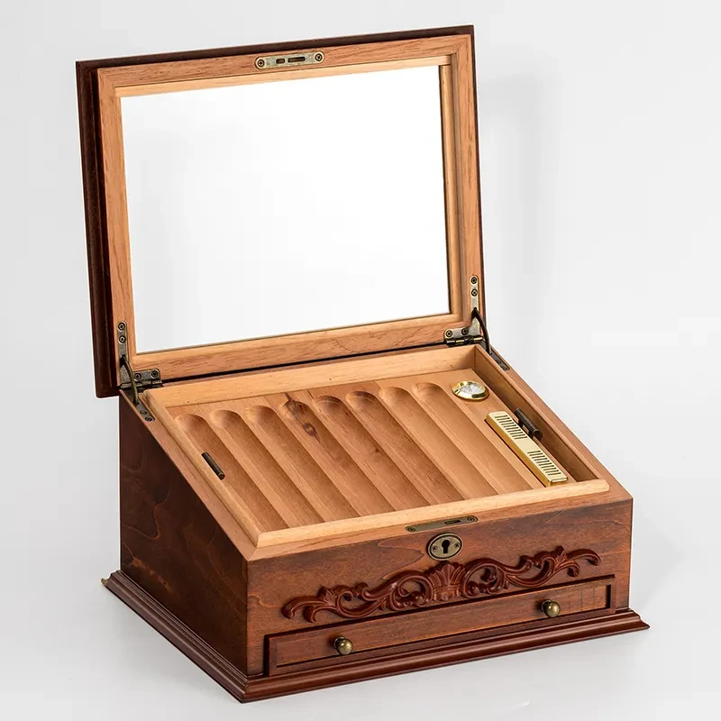 High Grade 30 Count custom Cigar Box Spanish Cedar Wooden cabinet Humidor box With Drawer storageCigar collection storage box