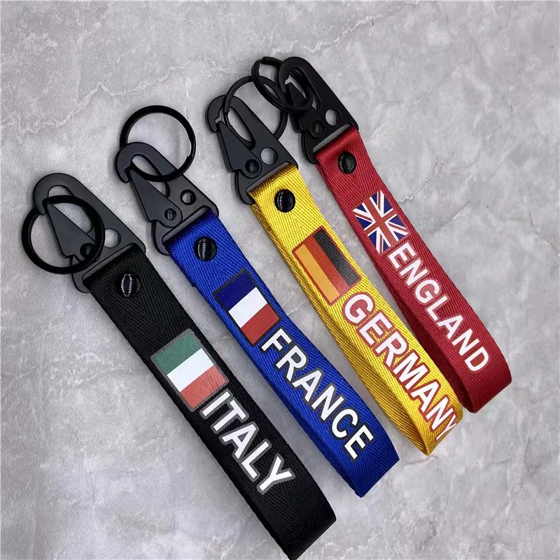 Wholesale Polyester Nylon Webbing Key Chain Camouflage Printing Design Fancy Carabiner Strap Keychain