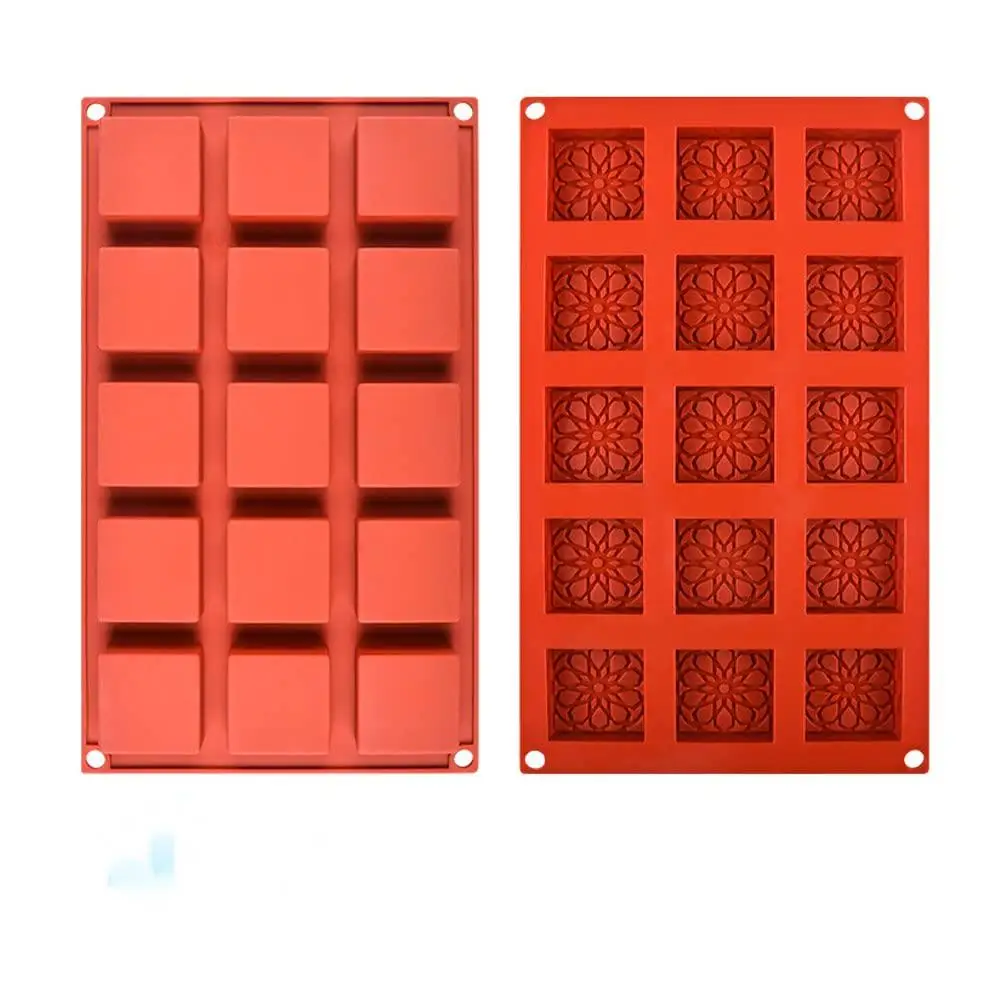 Early Riser 15 Cavity Round Square Pattern Silicone Soap Mold Scented Candles Mouldings Cake Tools for Chocolate Jelly Making