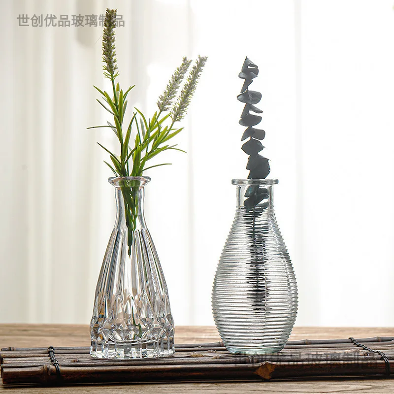 Small Decorative Carved Vase Set Glass Flower Vases For Flowers And Pampas Grass Dining Room Decoration