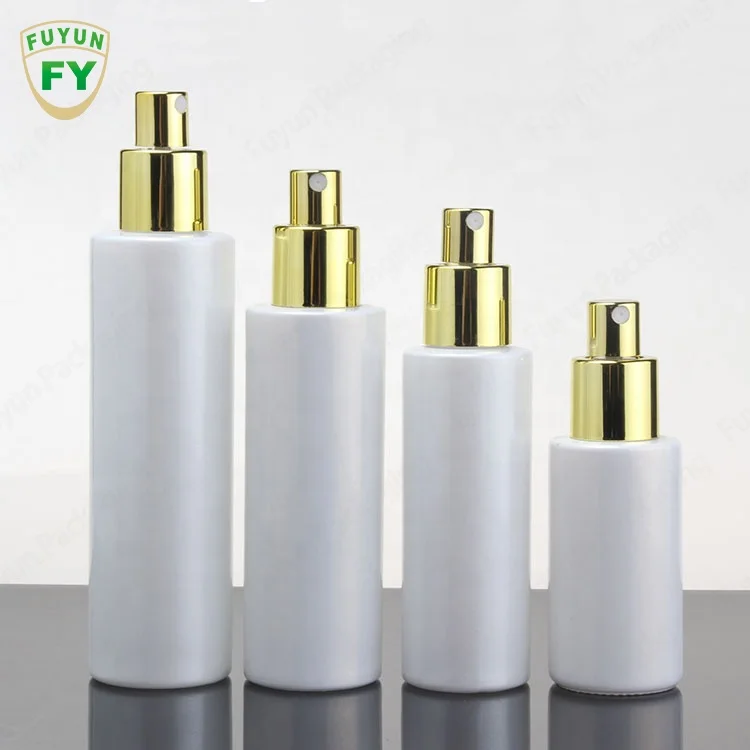 Fuyun Gold Lid Round White Face Cream Jar Empty Pump Cream Lotion Glass Bottle Cosmetic Spray Serum Bottles with Pump