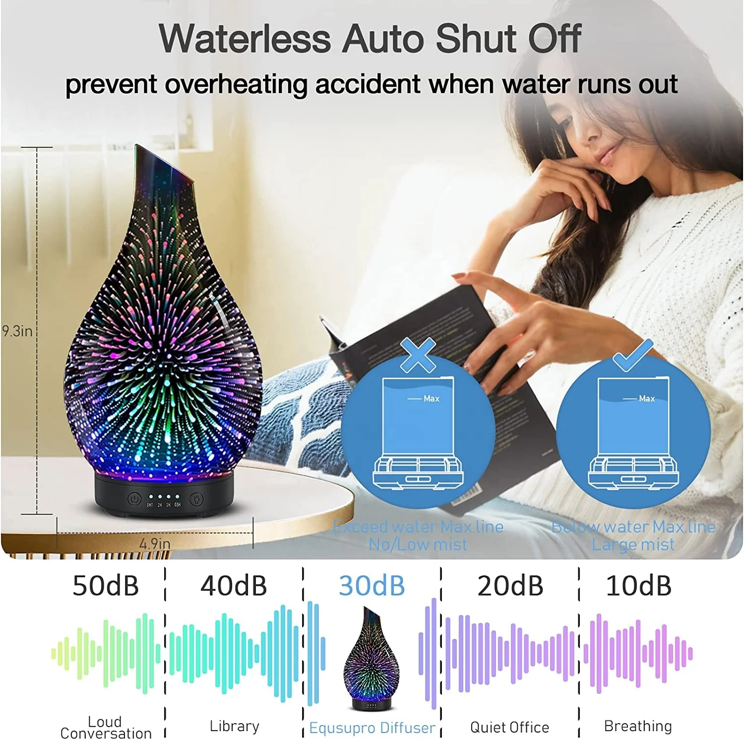3D Firework Essential Oil Diffuser 7 Colors LED Lights Changing, 120ml Glass Aromatherapy Ultrasonic Humidifier Decorative Lamp