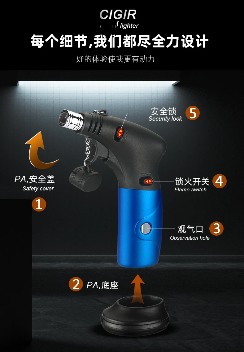 Double Fire Kitchen Torch Lighter  with Safety Lock and Adjustable Flame for Desserts,BBQ  and cigar