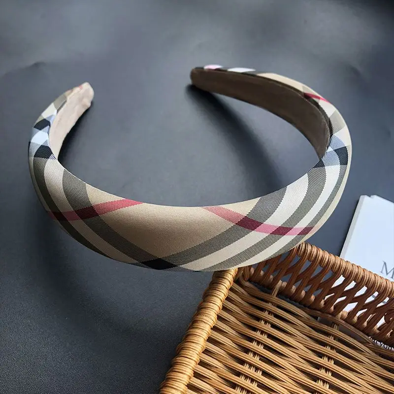 Hot sale Luxury B Brand Plaid Fabric Headband Designer Sponge Padded Retro Fall Winter Headwear For Women Girls Hair Accessories