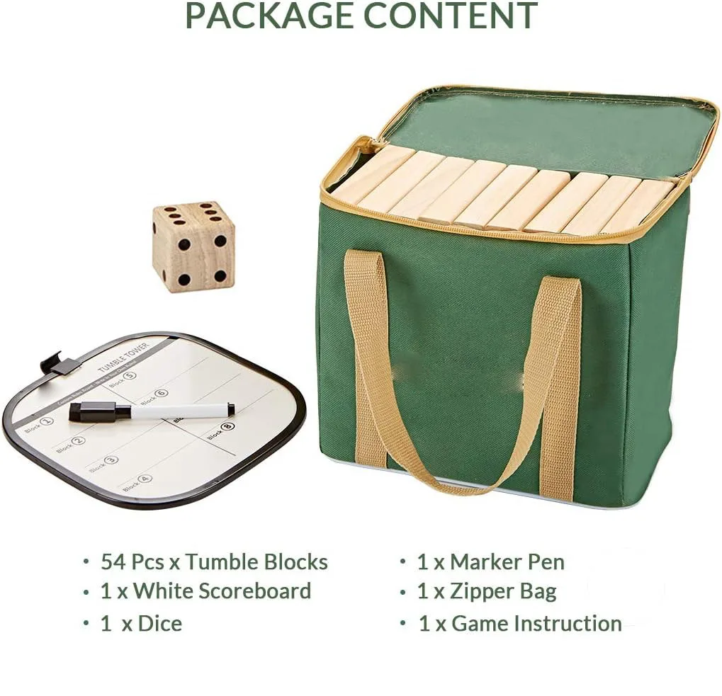 Samblocks Janga Giant Tumble Tower Janga Blocks Outdoor Game Pine Stacking Timber Classic for Kids De Vidrio 54 PCS Wood Unisex