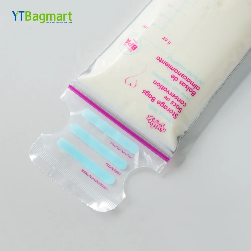 Custom Printed Double Zipper Seal Breast Milk Cooler Bag Pre-Sterilized Bpa Free Baby Breast Milk Storage Bags For Baby Feeding