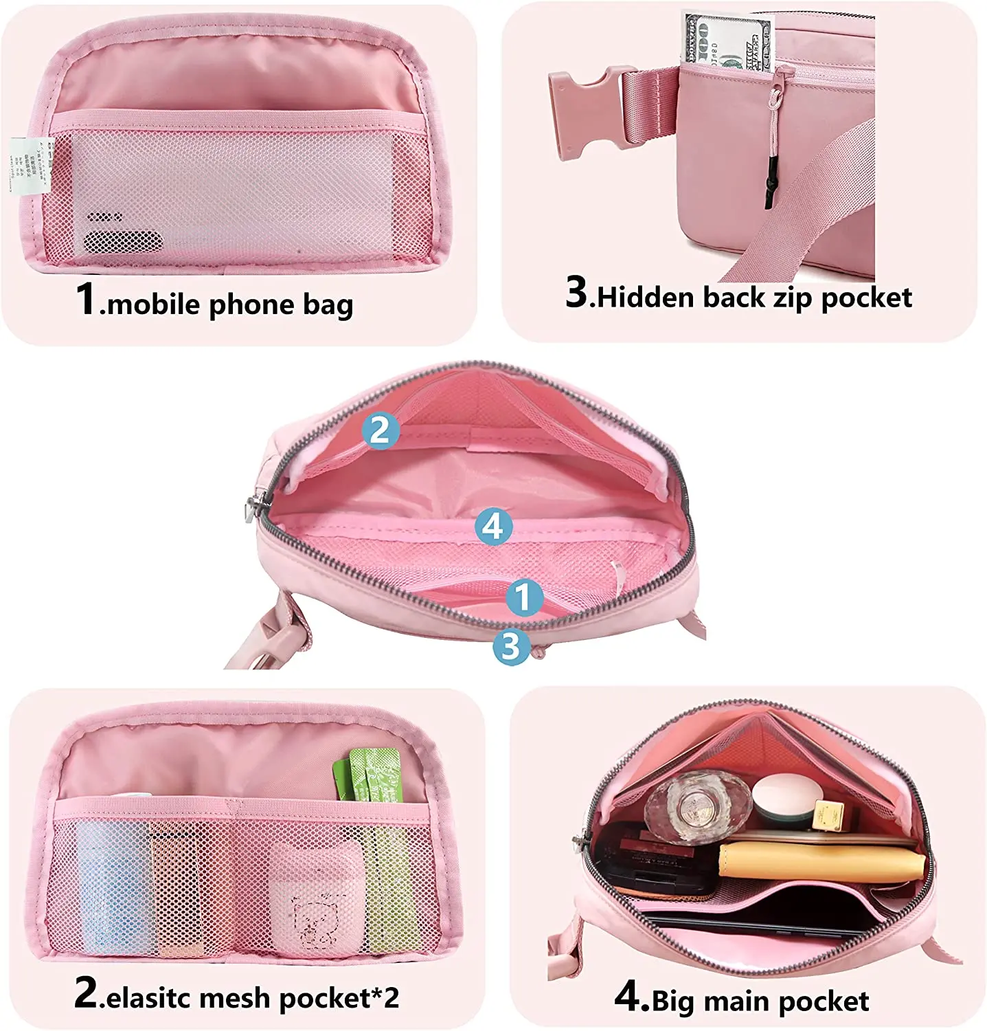 2023 new Fashion pink mini workout running belt chest sport bag custom logo Waterproof Nylon Fanny Pack Waist Bag for girl