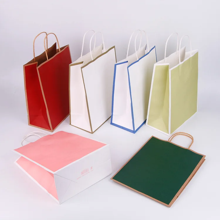 Wholesale Customized Logo Brown Kraft Shopping Paper Gift Packaging Bags WIth Twist Handle Thank You Gift Bags