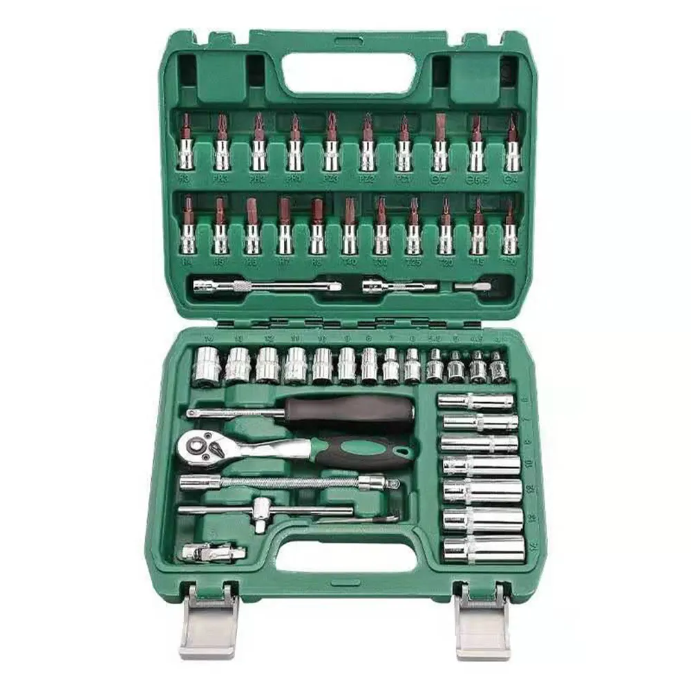 46 Pieces 1/4 Inch Industrial Grade Socket Ratchet Wrench Set with Socket Set Metric and Extension Bar