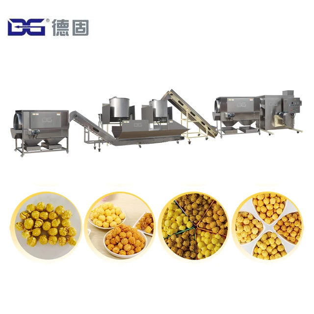 
DG Machinery Automatic Sweet Chocolate Mushroom Caramel Multi-flavored Popcorn Hot Air Popper Machine Production Line 