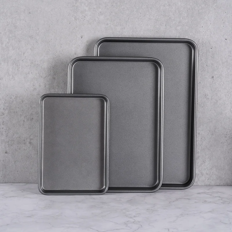 
Set Of 3 Rectangle Tray Baking Sheet Xynflon Nonstick Bakeware Dark Gray Steel Cookie Pan 
