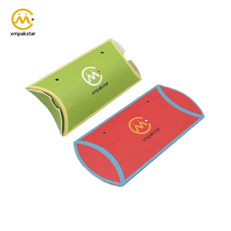 Custom size eco friendly recycled beautiful large paper pillow gift packaging product boxes with ribbon handle