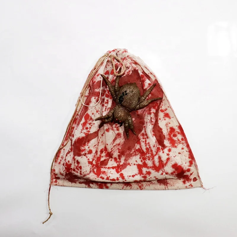 Halloween blood hanging bag spider head bloody ghost face accessories horror props,disgusting trick or treat pockets, candy bags