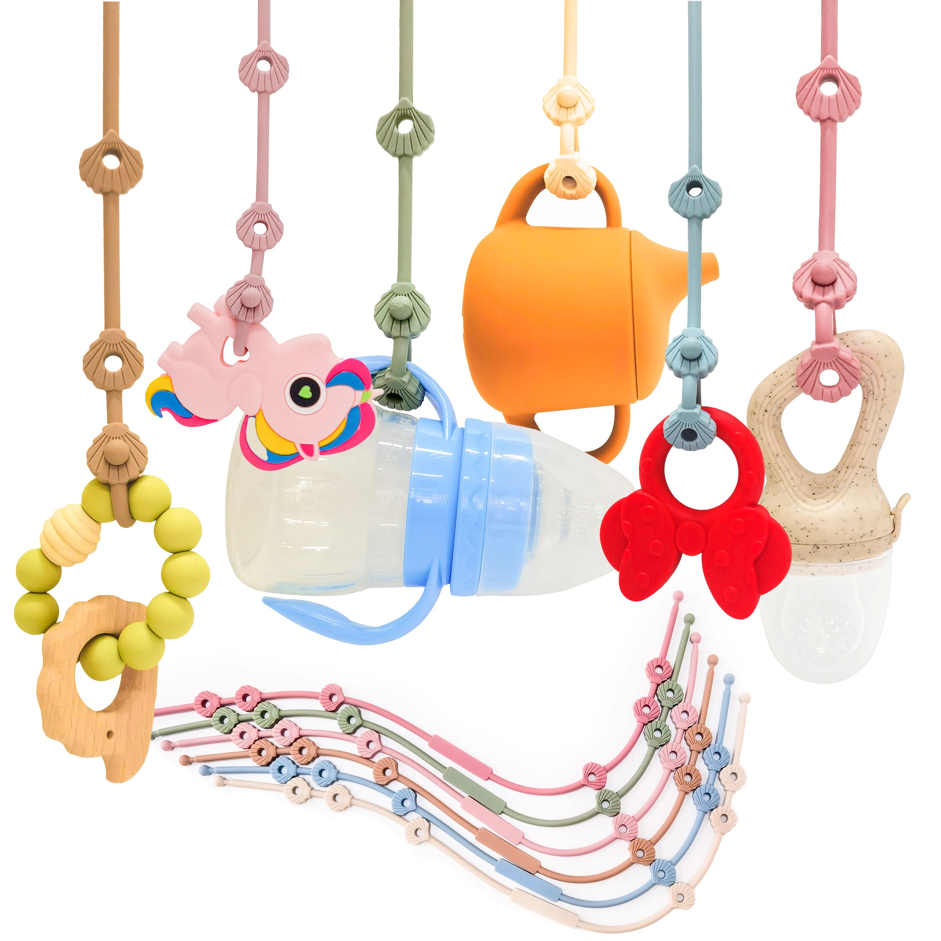 BPA free Silicone Anti Lost Baby Pacifier  Holder Chain Stretchable Teething Ring Strap for High Chair