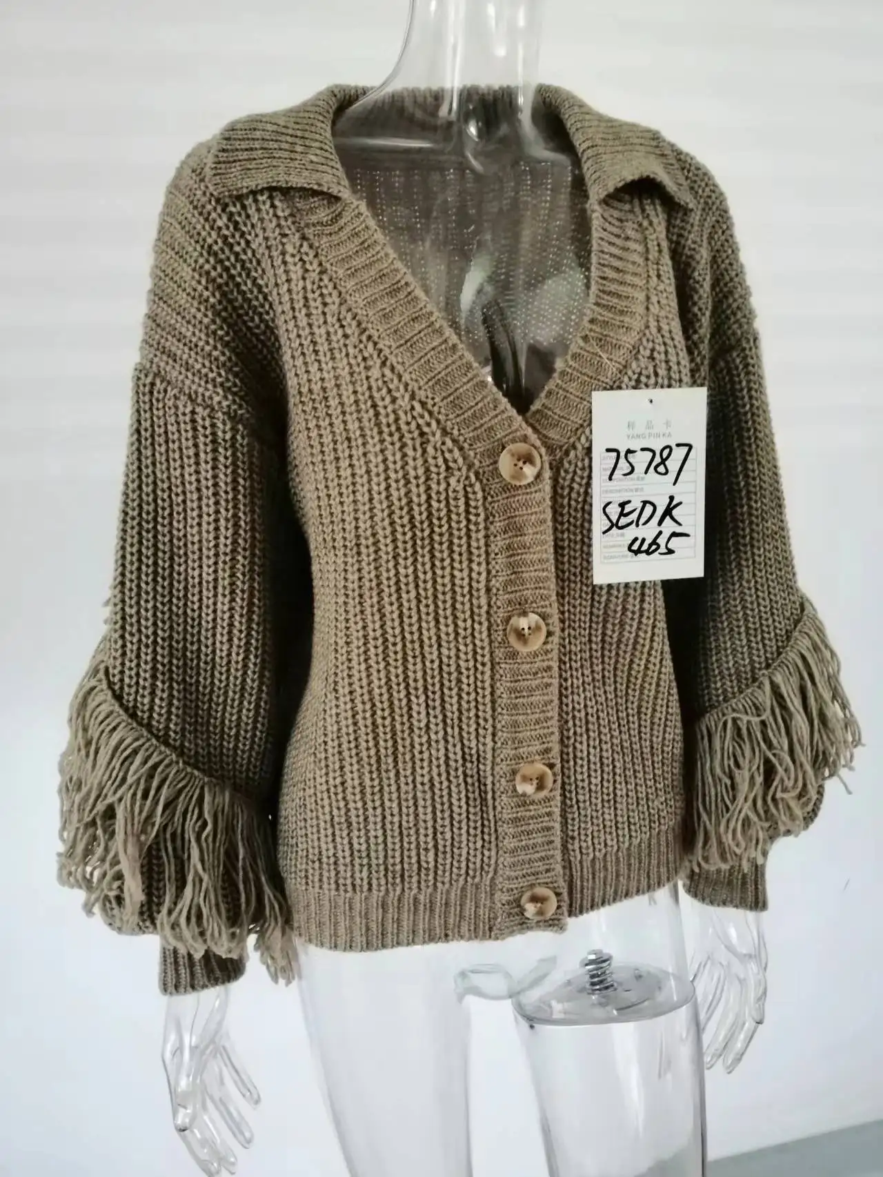 women clothing turn-down collar tassel thick heavy gauge knitted fashion new design wool sweater cardigan for women