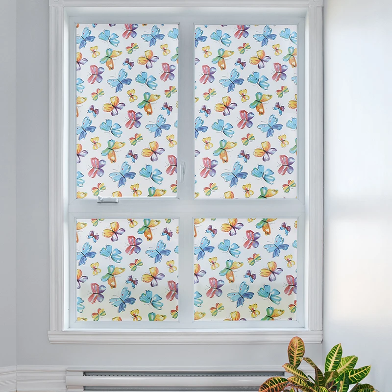 Akadeco Hot Wholesale PVC Self-Adhesive Peel And Stick Carton Color Butterfly  Frosted Home Glass Window Decoration Film