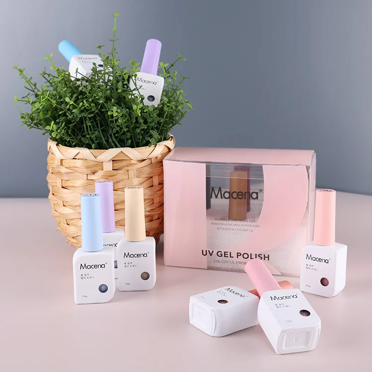 Macena Brand Ready To Ship 15 ML Low MOQ Private Label Odorless Vegan Korean Gel Nails Polish Set Spring Summer