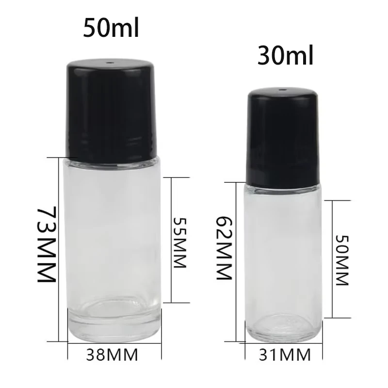 Wholesale empty 30ml 50ml 1oz clear essential oil plastic roller bottle deodorant glass roll on bottle with white black cap