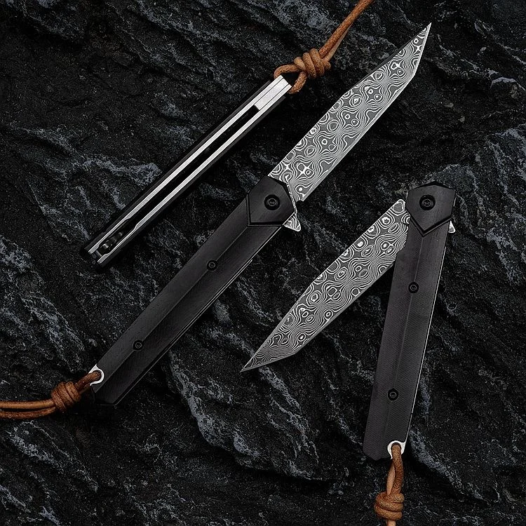 Ebony Wood Handle Compact Design Mini Edc Pocket Knives Lightweight Easy Carry Vg10 Damascus Steel Folding Utility Knife