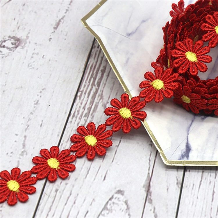 Wholesale Price 2.5cm width Daisy Embroidery Crochet Lace Trimming