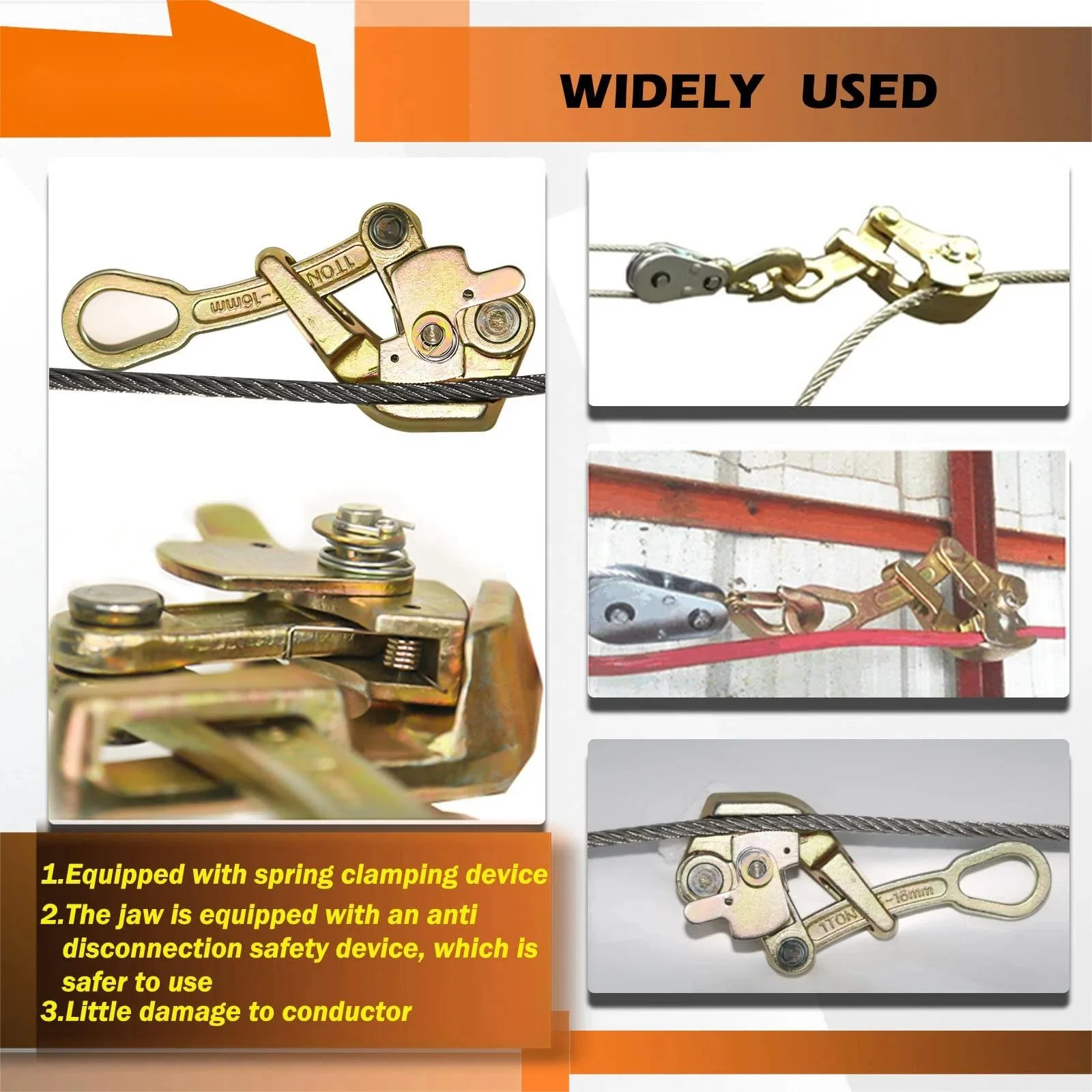 Cable Grab Professional high tensile alloy steel Climbing power Descender 1T Wire Rope Grip Manual Cable grip for 2.5-16mm Cable