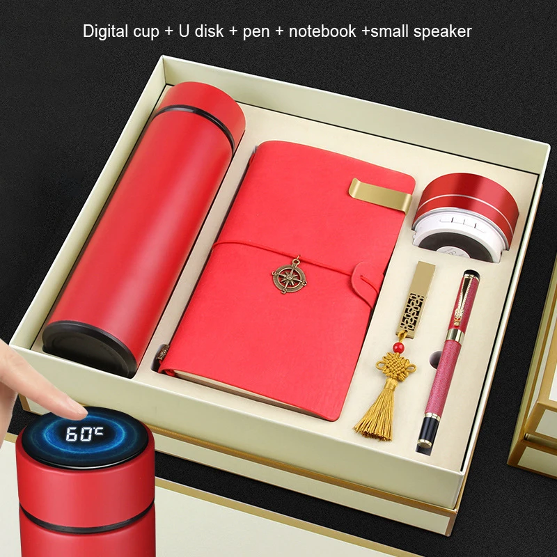 Factory Notebook Gift Souvenir A5 Notebook + Vacuum Flask +mobile Charger + Usb Flash Drive Promotional Corporate Work Gift