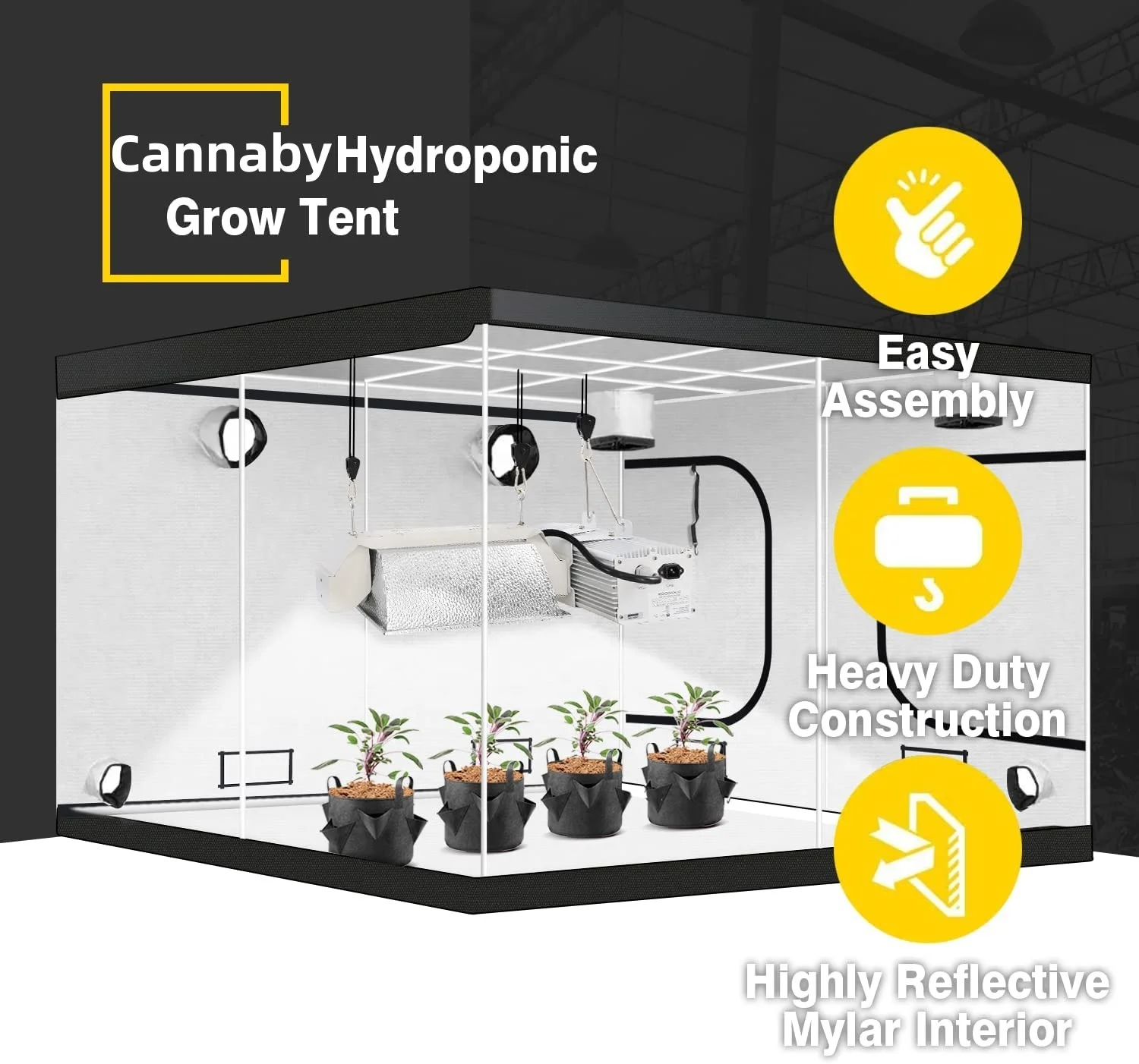 CANNABMALL 240x240x200cm Plant Tent 1680D Growing Tent Reflective Oxford Cloth Hydroponic Tent Indoor Grow Room Grow Box