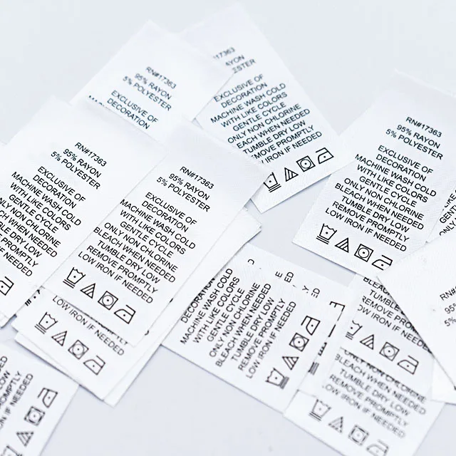 2024 Manufacturer  custom wash label Garment White Polyester Satin Ribbon Wash Care Printed Garment Labels For Clothing