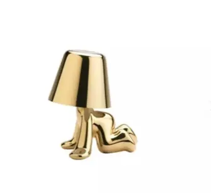 Home Ornament Chrome Bedside Atmosphere Light Silver Led Little Golden Man Table Lamp Rechargeable Collection Thinker Lamp