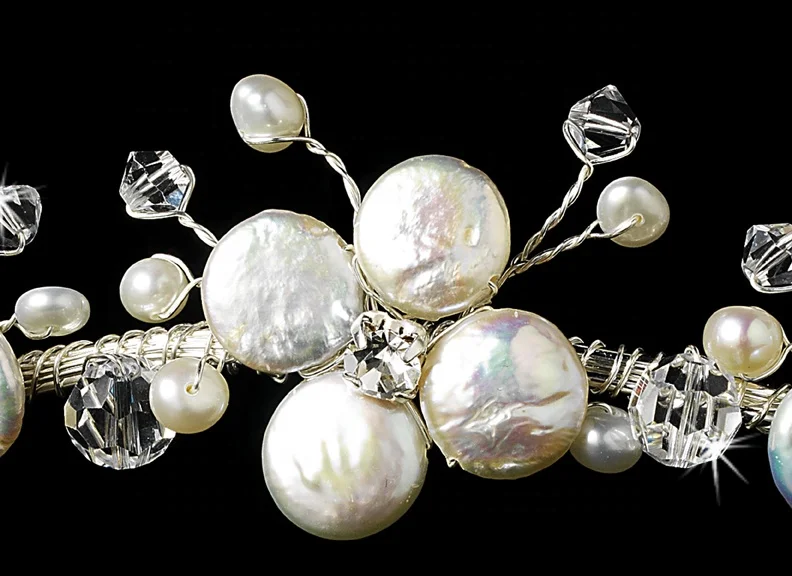 Handmade ivory freshwater pearl beaded natural shell wedding tiaras