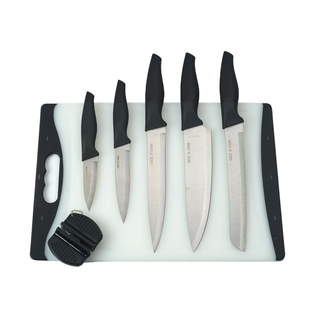 JOYWAVE New design hot sale PP plastic cutting chopping board with knife set Knife sharpener