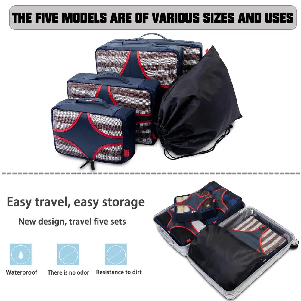 Packing Cubes 4 Set Travel Luggage Organizers with Durable Laundry Bag