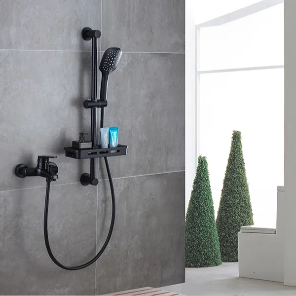 
Matte black wall mounted shower set durable shower faucet set bathroom hand shower head 