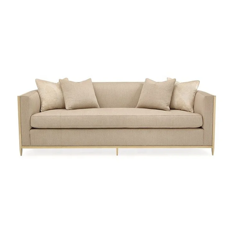 European Home Furniture 3 Seater Lounge Couch White Leather Gold Frame Living Room Sofa