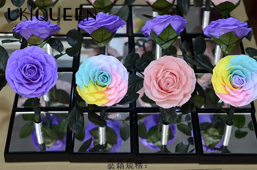 2023 New Idea Dried Real Natural Forever Immortal Flower Eternal Preserved Rose In Acrylic Mirror Flower Box