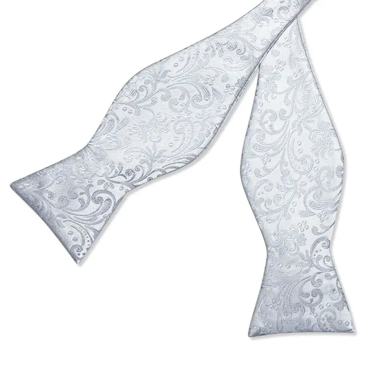 Custom Fashion Silver Self Tie Bow Tie Gray Luxury Silk Paisley Italian Bow Ties For Men