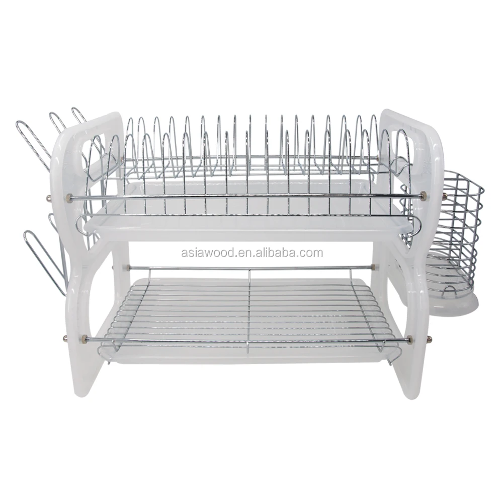 Double Layered Metal Iron Kitchen Dish Rack Chrome Wire Dish Drying Rack