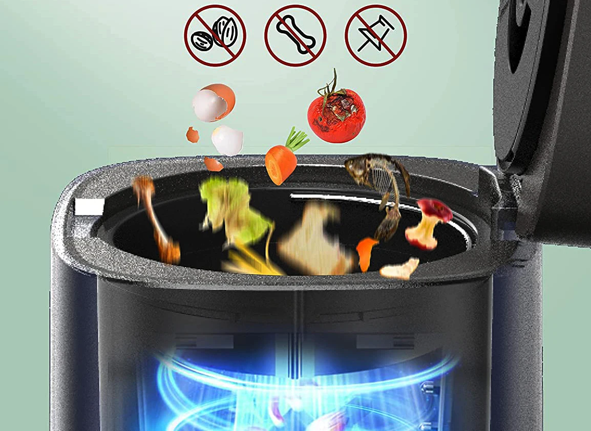 Electric Stainless Steel Kitchen Compost Bin Air Switch Automatic Waste Disposal Equipment Dishwasher Connectable Household