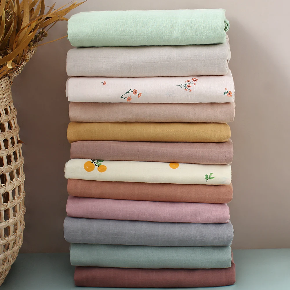 2022 Plain Color Soft Newborn Wrap Set 120x120cm GOTS Certificate Organic Cotton Baby Muslin Swaddle Blanket