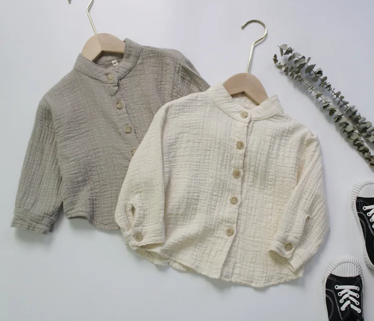 2021 New Spring Baby Boy Turn-down Collar Linen Blouse Cute Kid Boy Soft Solid Shirt 1-7 Years