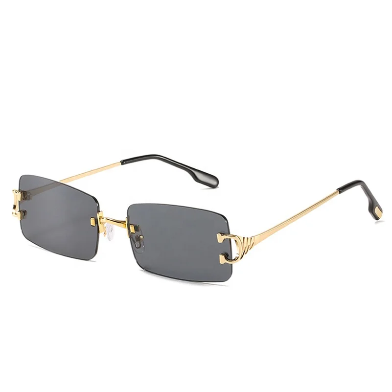 Vintage Designer Luxe Zonnebri Sunglasses Famous Brands Frameless Rectangle Selling Summer Women Bifurcated Temple Sunglasses